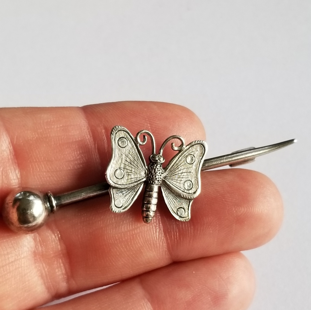Relisted -antique Butterfly bar pin brooch Sterling Silver victorian edwardian - Picture 3 of 13